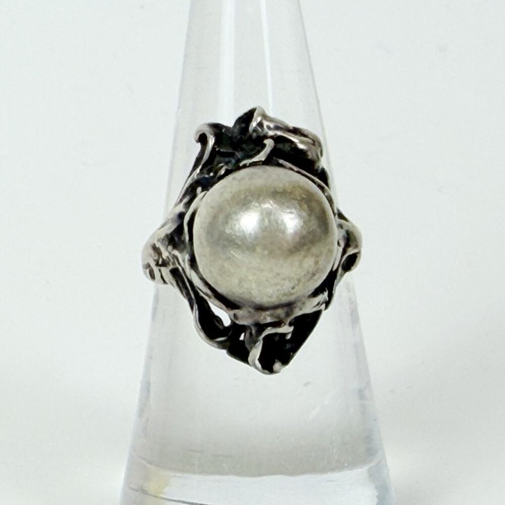 Guldsmed Jens Dams Peterson sterling Gothic art noveau orb ring Size 7.5